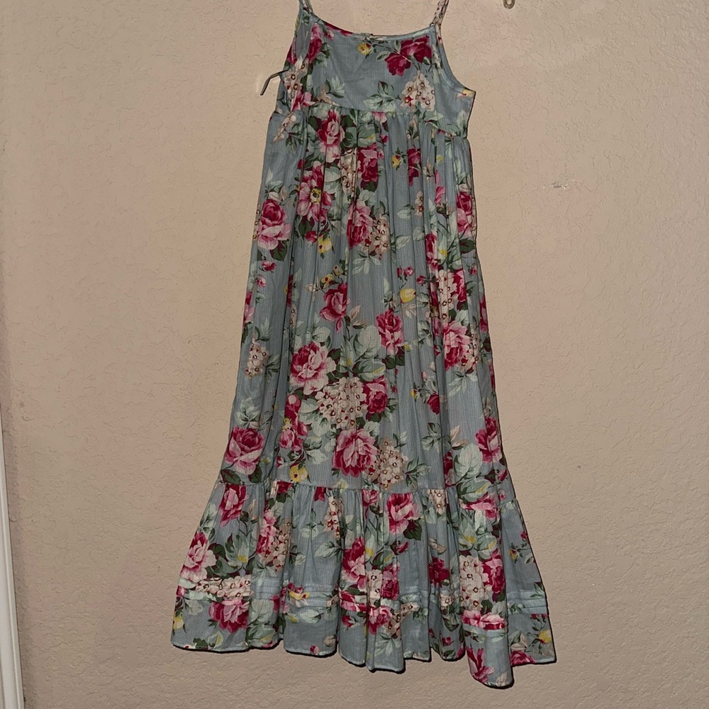 Ralph Lauren Light Blue Floral Print Cotton Sleeveless Midi Dress - Picture 6 of 12